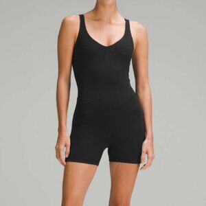 Lululemon Align Bodysuit Stars Logo Graphic Black Romper Shorts Jumpsuit Size 4